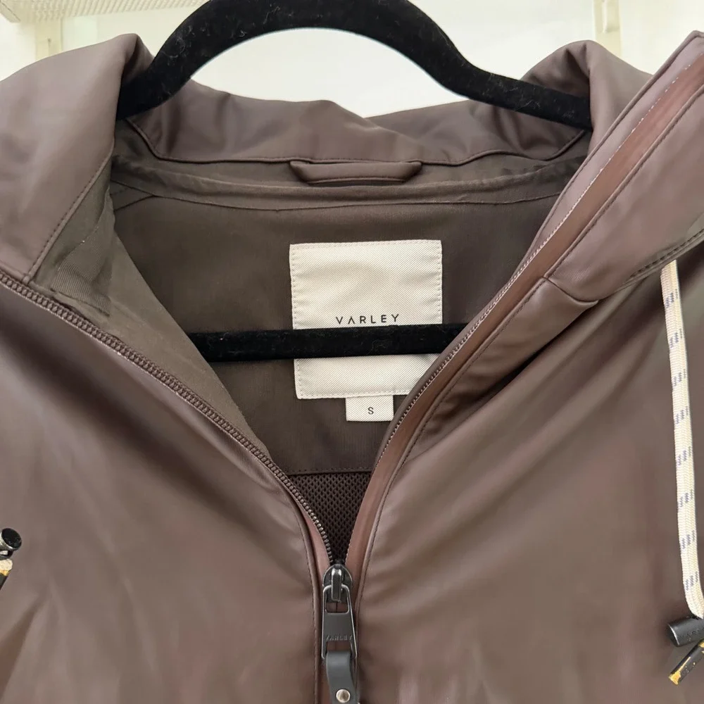 Varley Alyssa Rain Jacket Dark Truffle Brown Hooded Utility Parka Womens Small